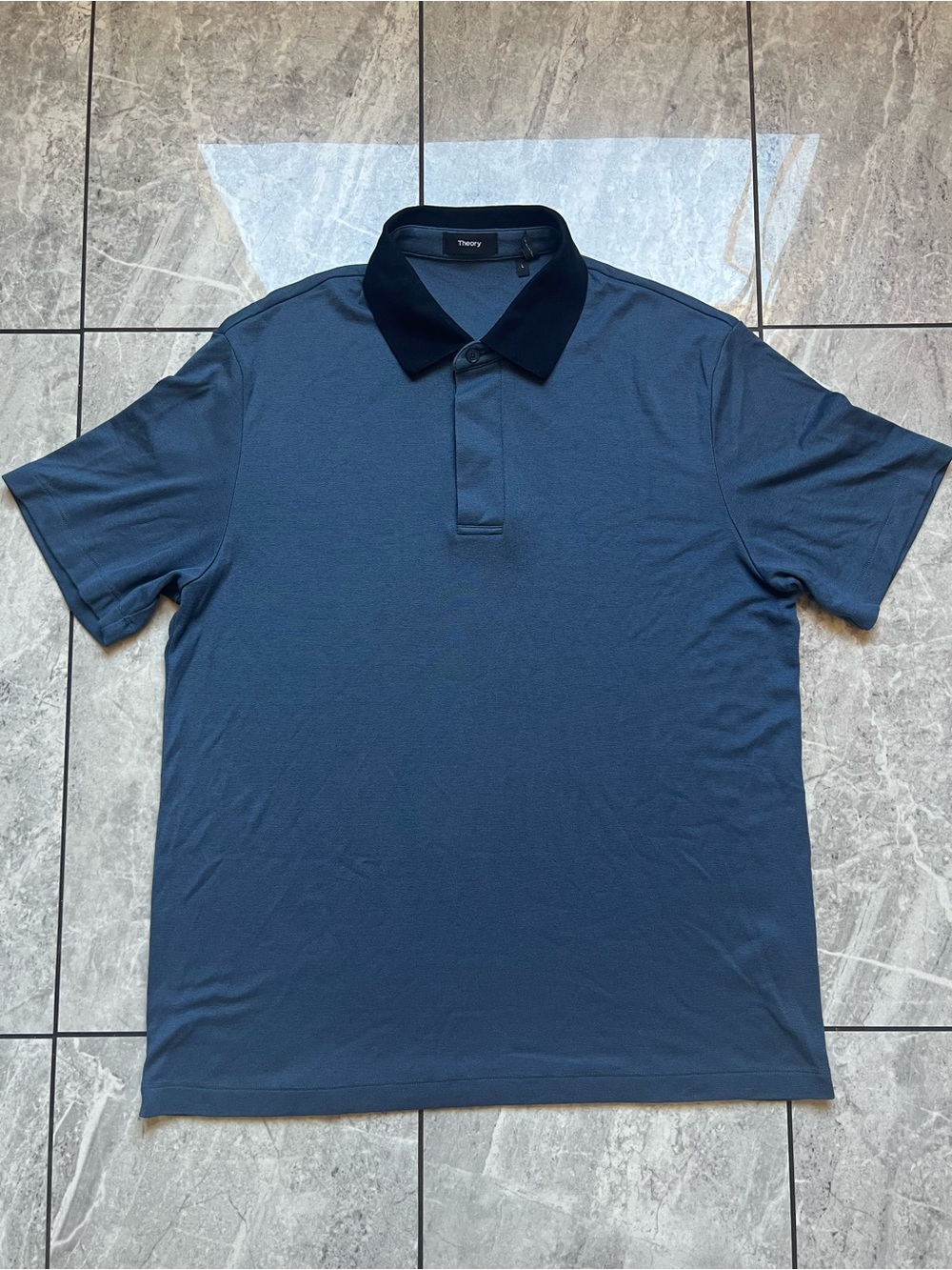 Theory Kayser Polo Anemone Milano Blue Men’s Contrast Collar Stretch Modal Sz L